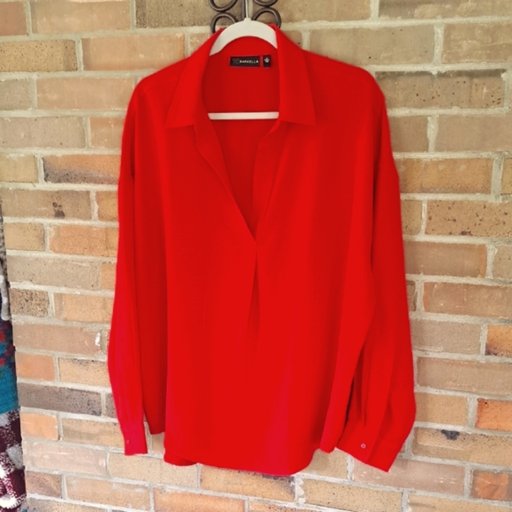 Rafaella Women's Size XL Long Sleeve, V-neck, True Red Blouse.